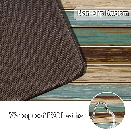 Set of 2, Anti-Fatigue Cushioning Comfortable Standing Teal Turquoise Abstract Marble Design Kitchen Mats