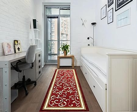 Floral Design Non Slip Rubber Back Kitchen Mat Carpet (Brown, Runner (2'x10')