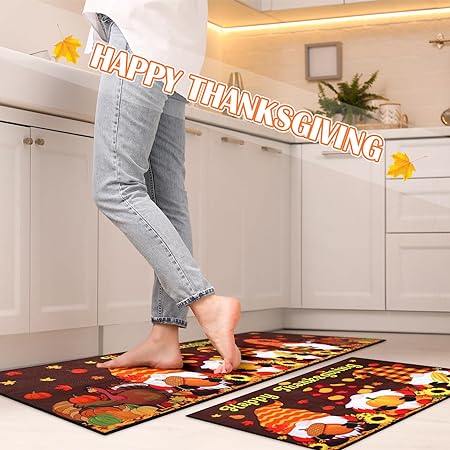 Halloween Christmas Thanksgiving Non Slip Holiday Decorations Floor Rug for Kitchen, 17 x 30 and 17 x 47 Inches