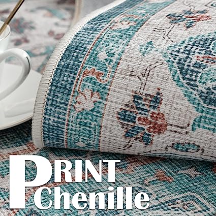 Indoor Floor Print Distressed Carpet Gray Multi Thin Area Rug
