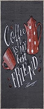 Machine Washable Wrinkle Free Coffee Cup Design Cotton 2 x 5 Kitchen Runner Rug (20" x 59", Beige)
