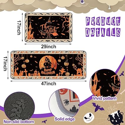 Halloween Rugs Witch Skeleton Pumpkin Rug, 7 x 29 Inch, 17 x 47 Inch (Classic Style)