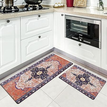 2 PCS Floral Cushioned Anti-Fatigue Kitchen Rugs, Kitchen Mats for Kitchen Floor Laundry Office