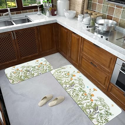 2 Pcs Valentines' Day, Black Kitchen Area Rug Set, Non Slip Backing, Absorbent Anti Fatigue Kitchen Mats