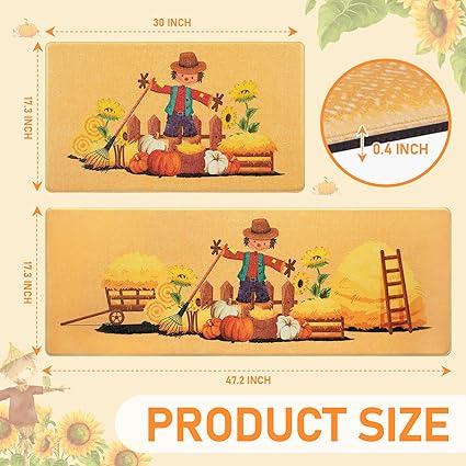 Fall Decor Kitchen Mats Cushioned Anti Fatigue 2 Pieces, 17''x29''+17''x47''
