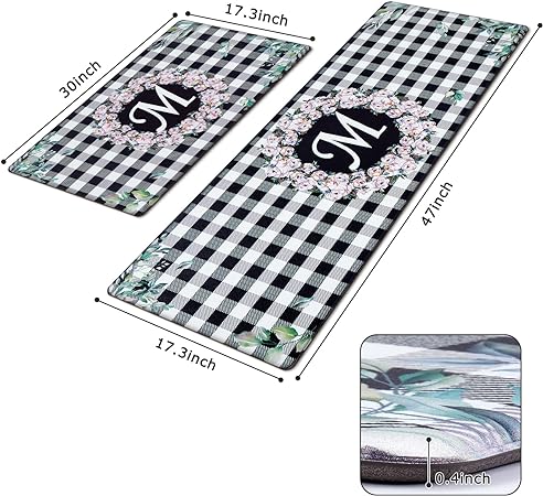 2 PCS Floral Cushioned Anti-Fatigue Kitchen Rugs, Kitchen Mats for Kitchen Floor Laundry Office