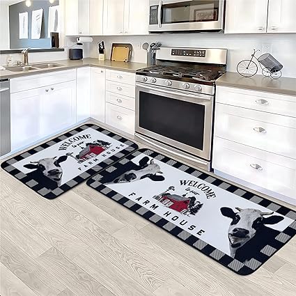 Non Skid Washable Microfiber mats for Kitchen Floor, Kitchen Rules Theme Kitchen Cushioned Runner Rug Decor Sets of 2,Size 17"x 47"+17"x 30"