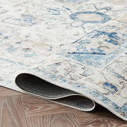 Indoor Floor Print Distressed Carpet Gray Multi Thin Area Rug