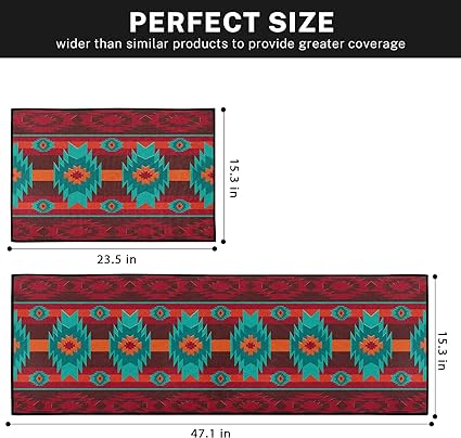 Mid Century Boho Home Kitchen Rugs and Mats Non Skid Washable Set of 2,
