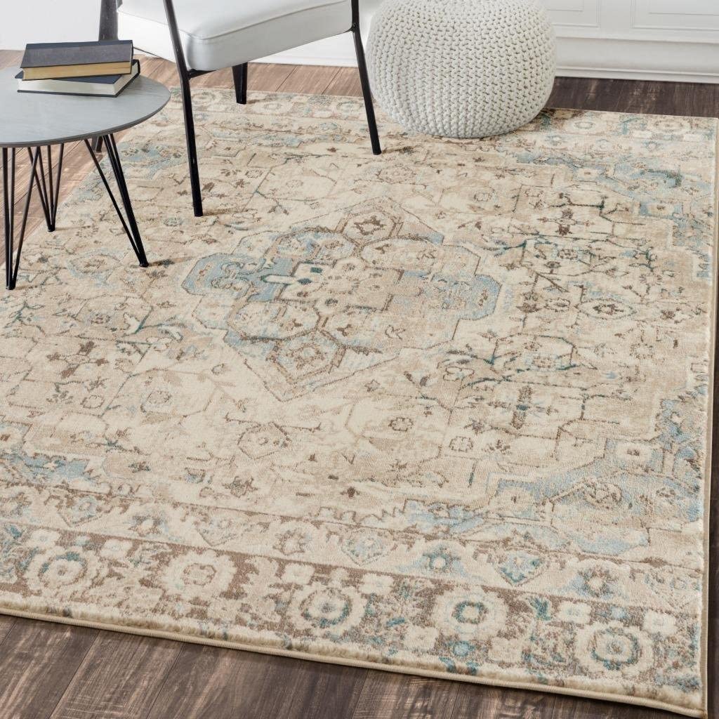 Distressed Cream 5'2x7'2 Soft Area Rug Carpet Large New