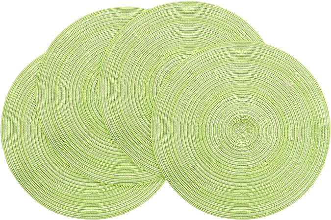 15 Inch Round Braided Placemats Set of 4, Washable Heat Resistant Cotton Polyester Circle Place Mats for Kitchen Dining Table - Canvas Beige