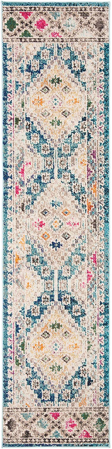 Boho Diamond Distressed Area Rug, Dark Blue/Yellow