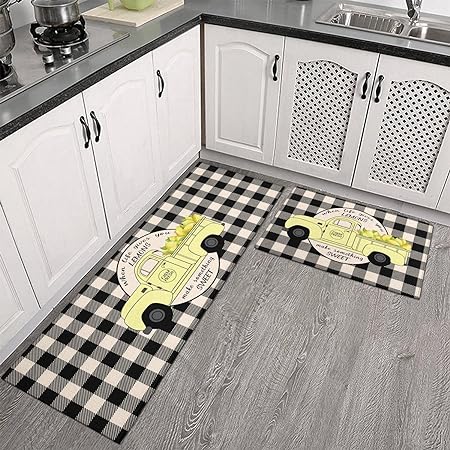 Sets of 2,Abstract Waterproof Art Kitchen Decoration Non-Slip Absorbent Mats, 17x30+17x48inch