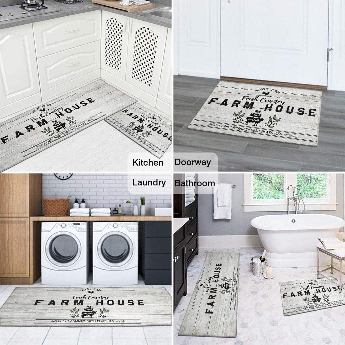 Anti Fatigue Non Slip Waterproof Washable Rug - 17x24+17x48inch Grey