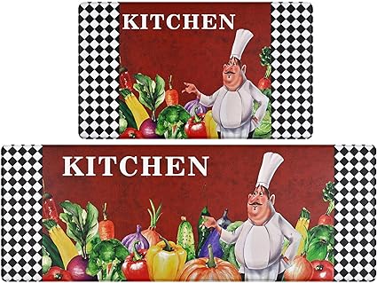 Chef Kitchen Rugs Sets of 2, 17 x 47 + 17 x 30 Inch