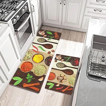 Modern Art Non Slip, Abstract Painting Cushioned Anti Fatigue, Waterproof Kitchen Mats, 18'' x 48'' + 18'' x 30''