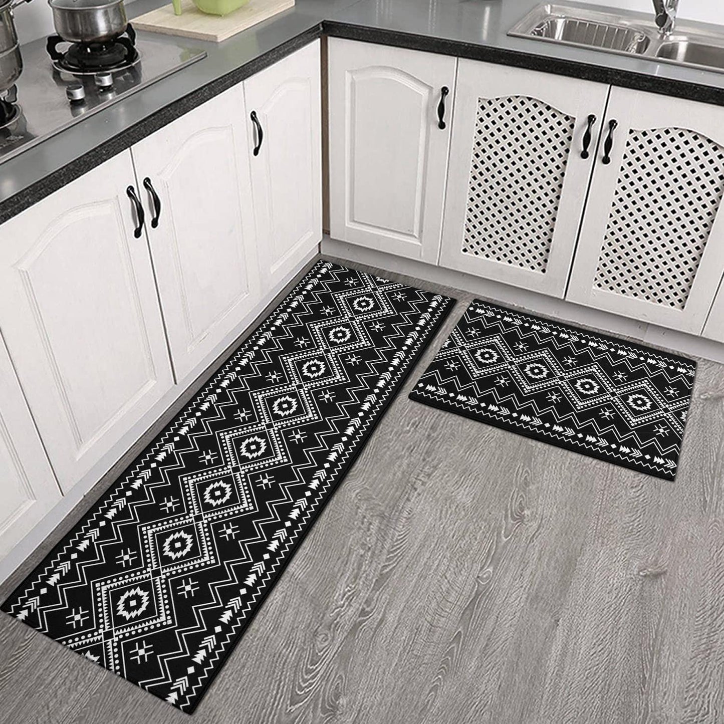 Anti Fatigue Non Slip Waterproof Washable Rug - 17x24+17x48inch Grey