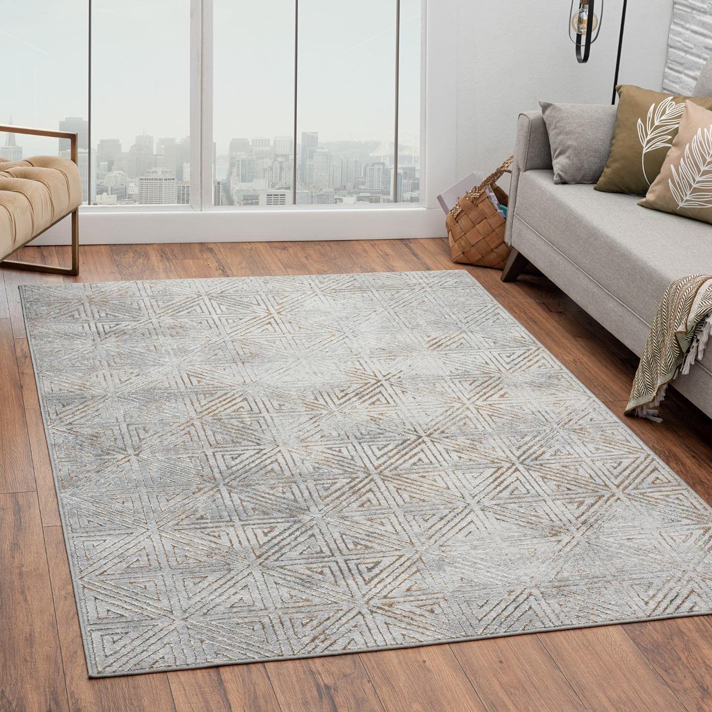 Florance Collection Gold Modern Geometric Soft Area Rug