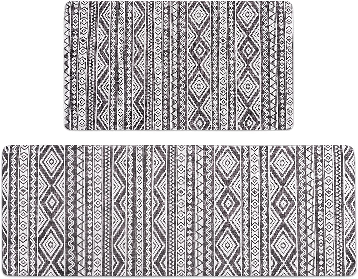 2 Piece Set, Anti Fatigue Waterproof & Non-Skid Boho Kitchen Rugs - 17x30+17x47