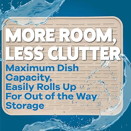 Extra Large, Waterproof Pet Feeding XXL Silicone Dish Drying Mat, (Beige) 24" x 18"