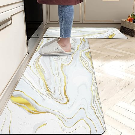 2 Pieces Anti-Fatigue Non-Slip Comfort Standing Kitchen Rugs 17.3x28+17.3x47 Black