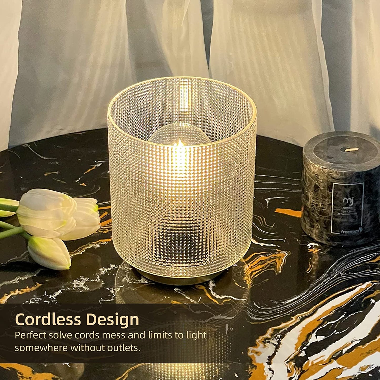 Battery Operated Lamp with Timer, Glass Cordless Lamp