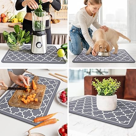 Dish Drying Mat Super Absorbent Drying Mat Large Dish Drying Mats for Kitchen Counter Easy clean Dish Mat Kitchen Drying Mat 15"x 18" Black