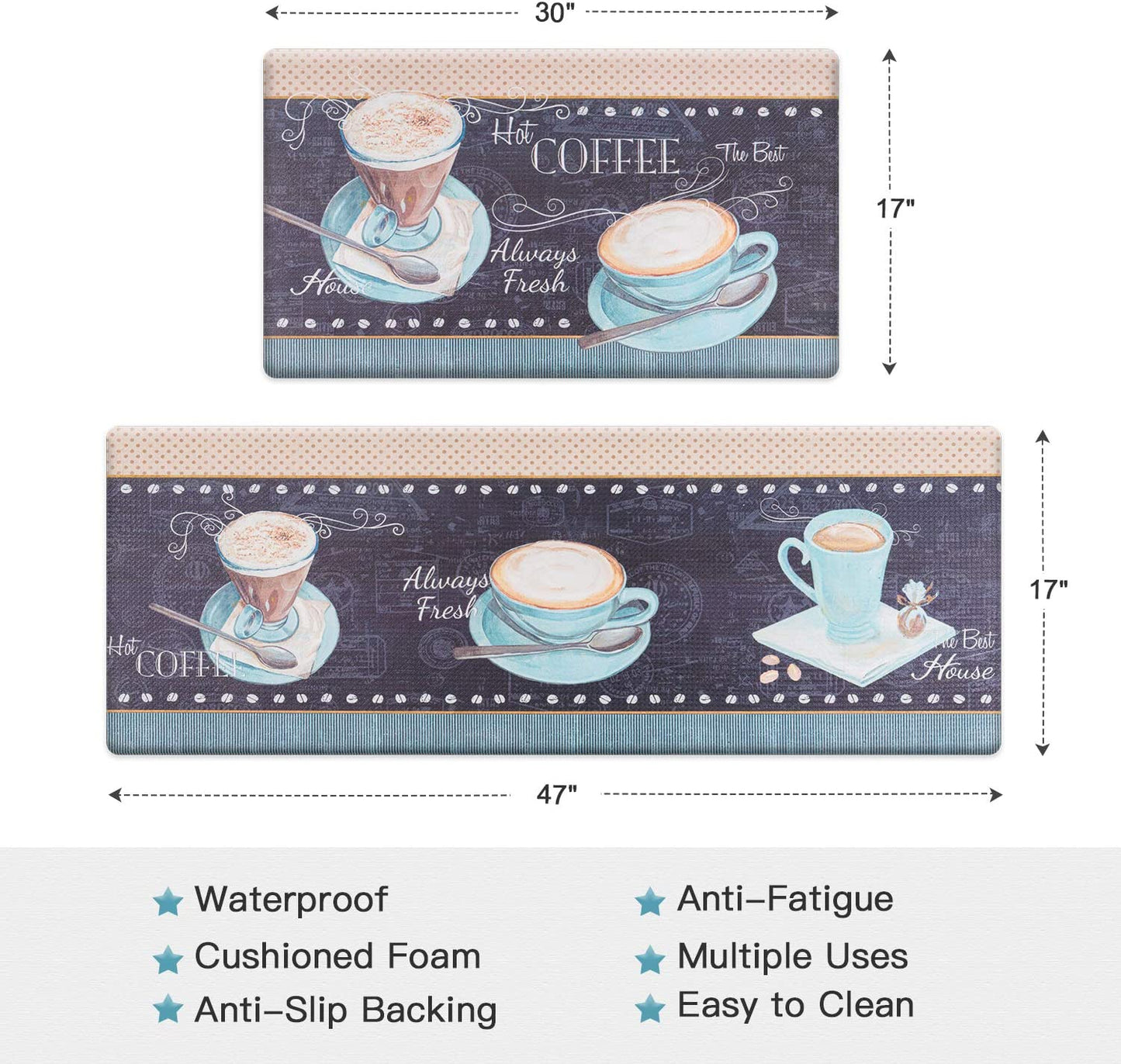 Coffee Theme Kitchen Rug Set 2 Piece Black