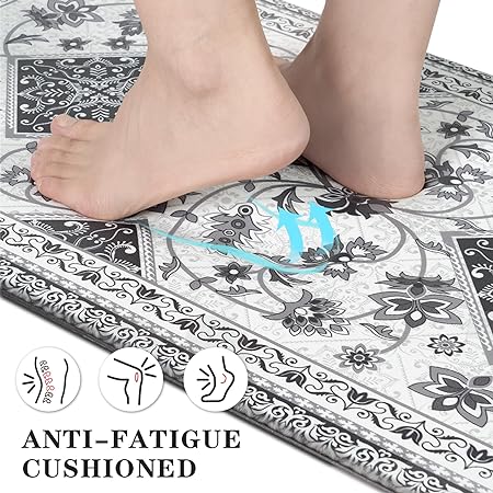Cushioned Anti-Fatigue Memory Foam Non Skid Waterproof, Blue Retro Floor Comfort Mat, 18'' x 48'' + 18'' x 30''