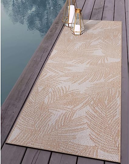 Contemporary Distressed Leaves Textured Flat Weave Easy Cleaning Outdoor Rugs