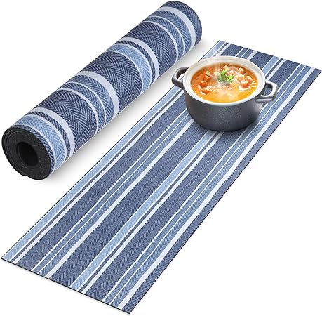 Heat Resistant Waterproof Trivet Table Runner Hot Plates Mat 12 X 40 Inch (Black Line)