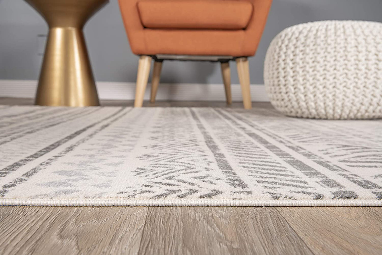 Geometric Pattern Ivory Gray Soft Area Rug