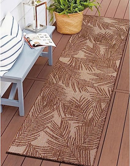 Contemporary Distressed Leaves Textured Flat Weave Easy Cleaning Outdoor Rugs