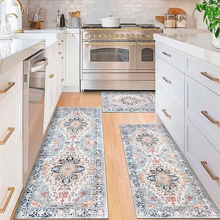 Boho Farmhouse Non Slip Washable Kitchen Area Rug Sets 3