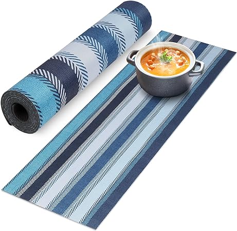 Heat Resistant Waterproof Trivet Table Runner Hot Plates Mat 12 X 40 Inch (Black Line)
