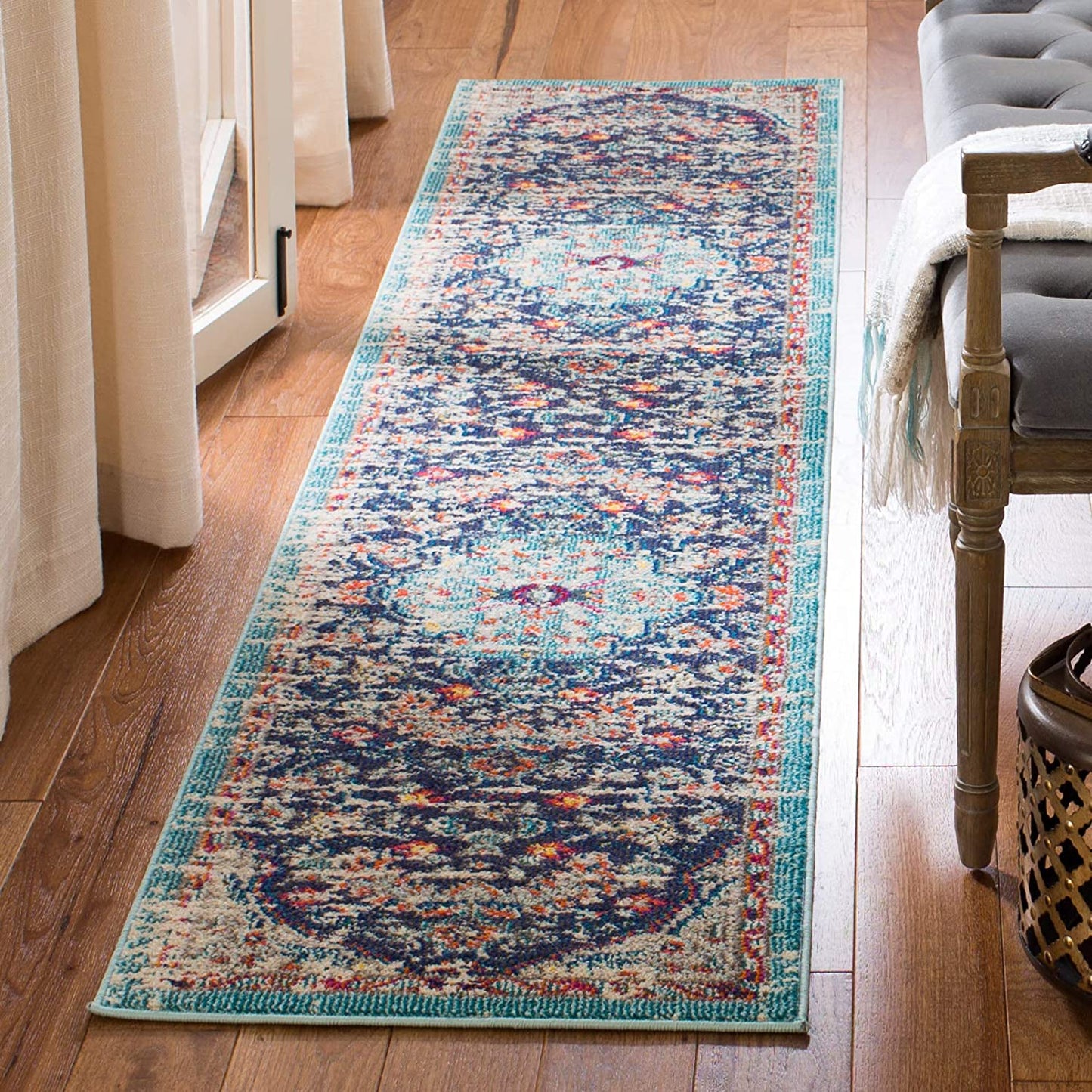 Boho Chic Vintage Medallion Distressed Area Rug Black/Teal