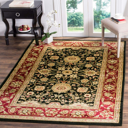 Lyndhurst Collection Traditional Oriental Non-Shedding Stain Resistant Living Room Bedroom Soft Area Rug Black / Red