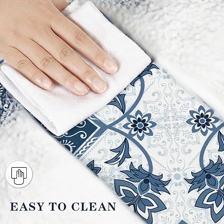 Cushioned Anti-Fatigue Memory Foam Non Skid Waterproof, Blue Retro Floor Comfort Mat, 18'' x 48'' + 18'' x 30''
