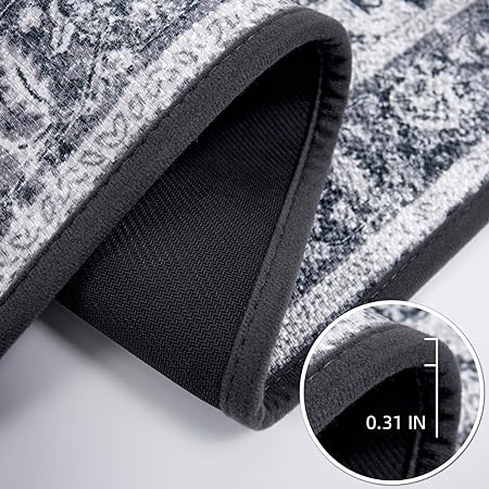 Set of 2 Non Slip Washable Absorbent Cushioned Floor Mats 17x32 + 17x48 inches, Black Gray