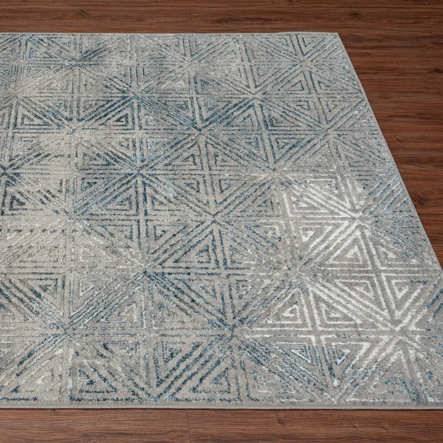 Florance Collection Blue Modern Geometric Soft Area Rug