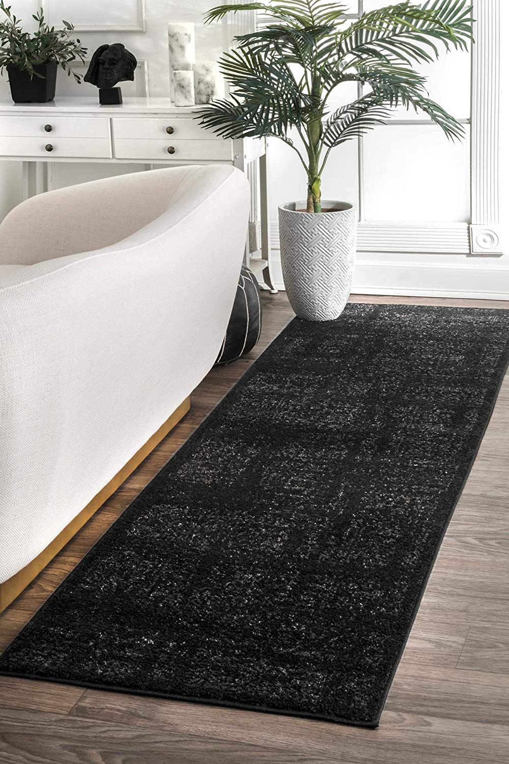 Distressed Vintage Black Soft Area Rug