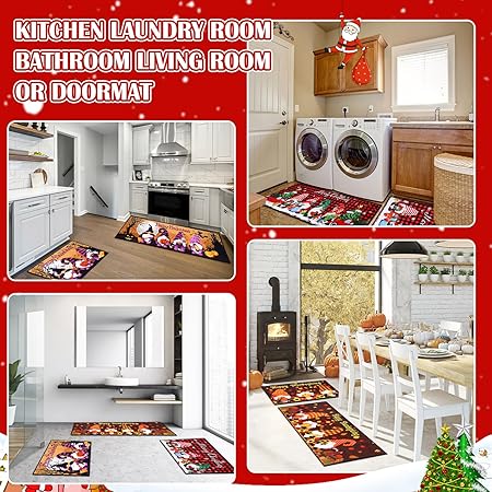 Halloween Christmas Thanksgiving Non Slip Holiday Decorations Floor Rug for Kitchen, 17 x 30 and 17 x 47 Inches