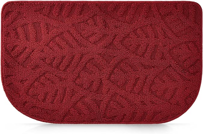 Creek Slip- Half Round Red Kitchen Rug with Rubber Backing, Machine Washable, (18x30 Inches)