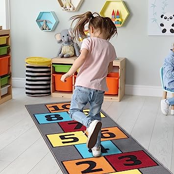 Machine Washable Wrinkle Free Abstract Hopscotch Design Cotton 3x6 Kid's Area Rug