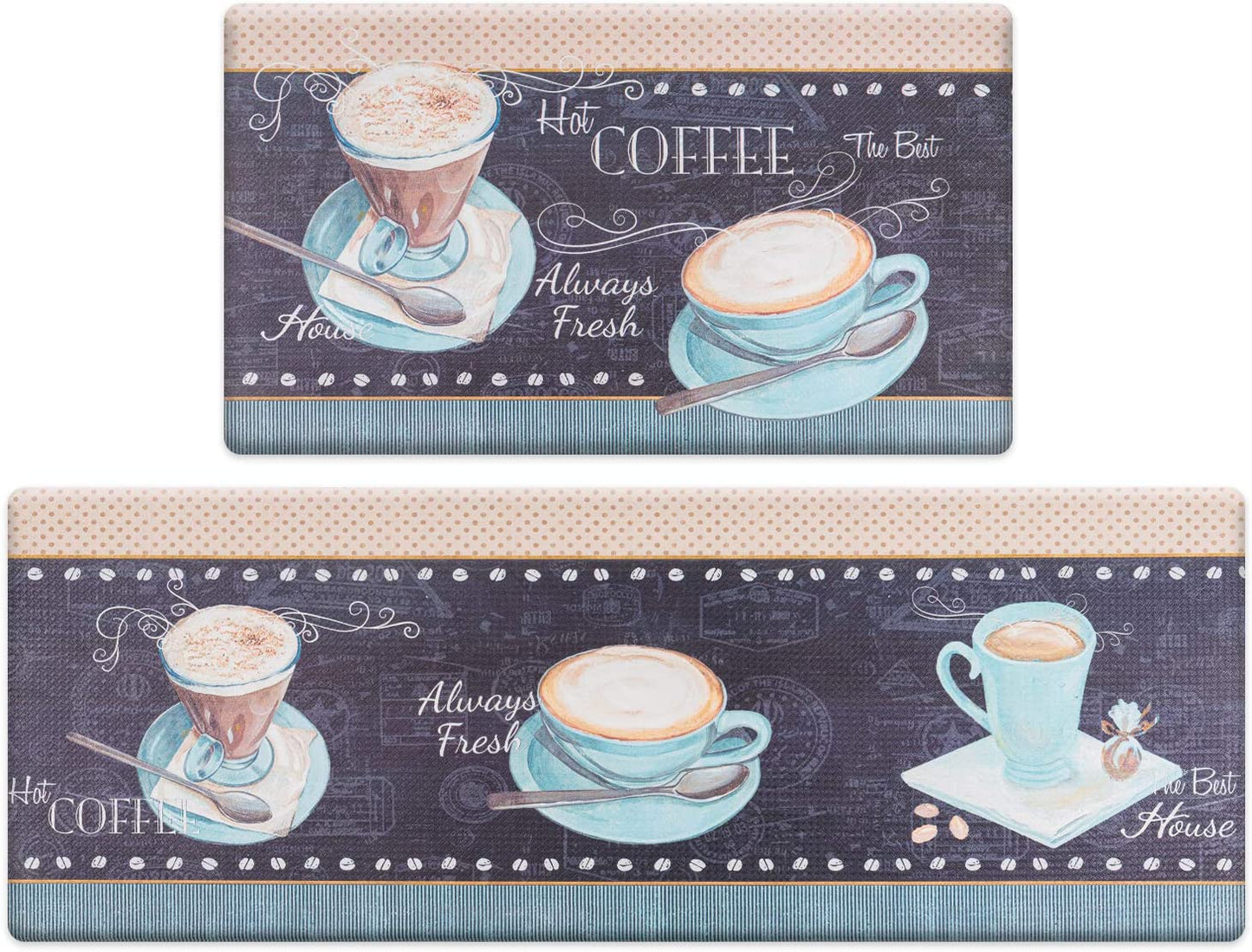Coffee Theme Kitchen Rug Set 2 Piece Black
