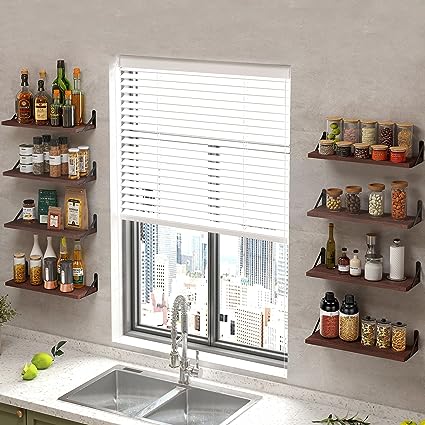 4.7in Rustic Wood Wall Floating Shelves Set of 8 (Dark Carbonized Black)