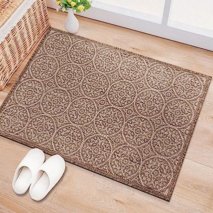 Capri Transitional Floral Circles Textured Flat Weave Easy Cleaning Outdoor Rugs - 2' x 3' Brown