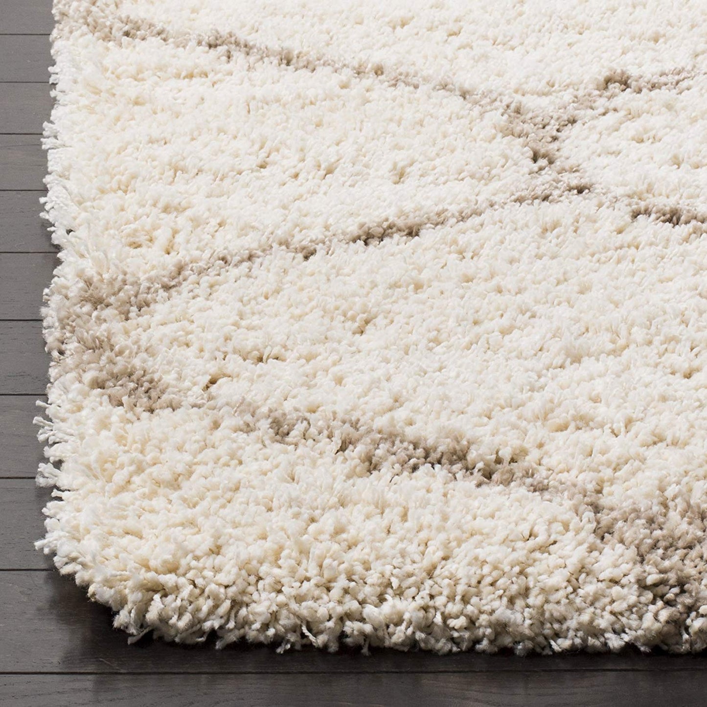 Moroccan Pattern Ivory Beige Plush Shag Area Rug