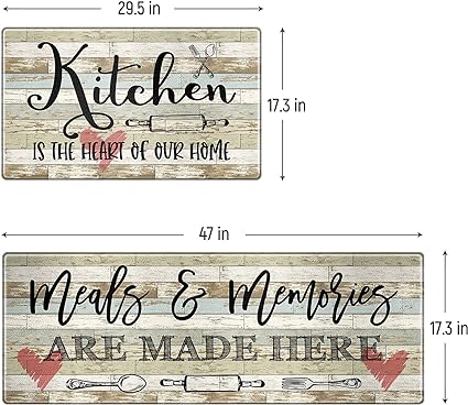 Set of 2, Anti-Fatigue Kitchen Rugs Non-Slip Kitchen Floor Mats, First New Home Warming Gifts - Home Sweet Home Kitchen Decor, 17"x 30"+17"x 47"