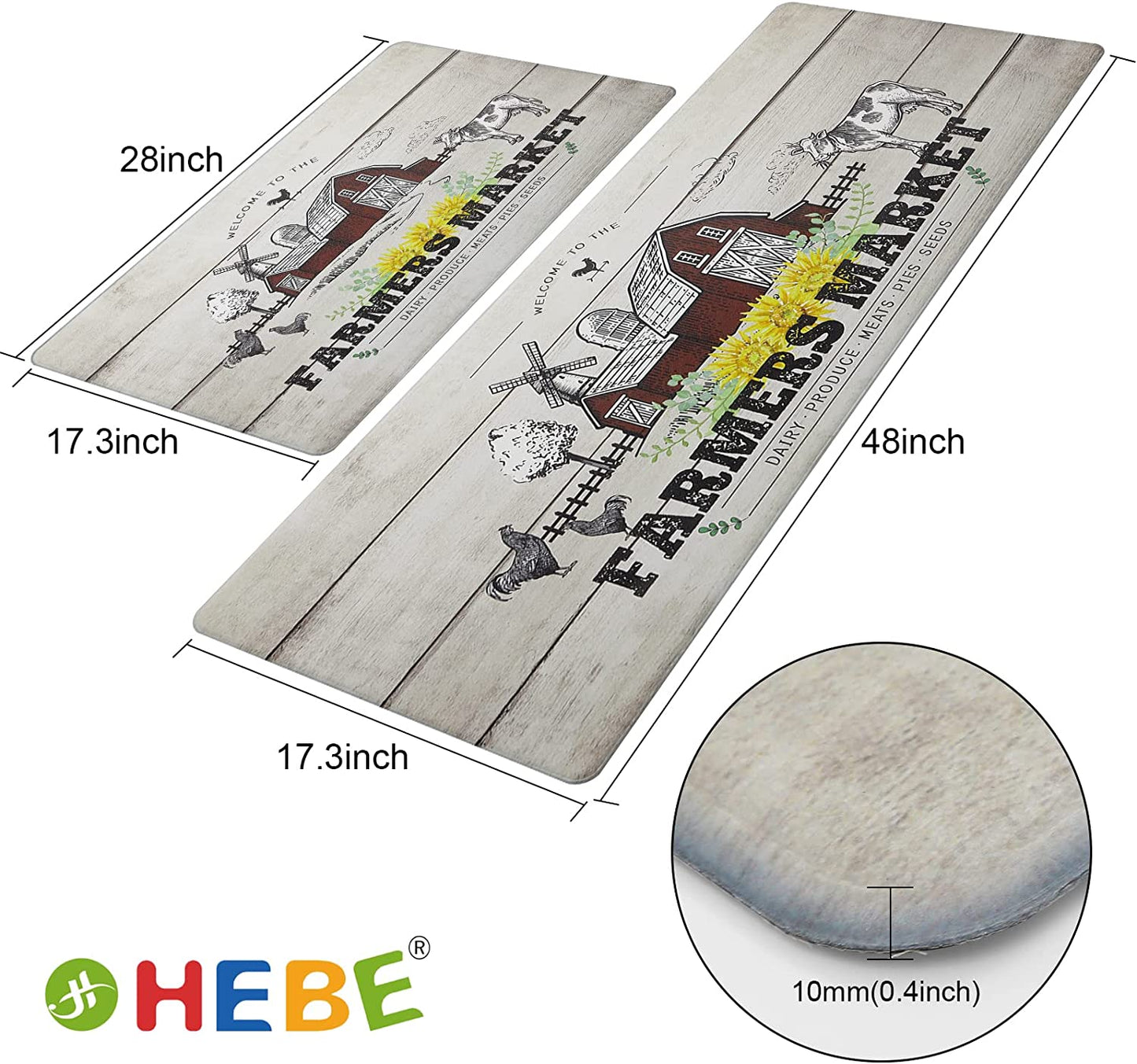Anti Fatigue Set of 2 Waterproof Non Slip Farmhouse Cushioned Kitchen Mats Set